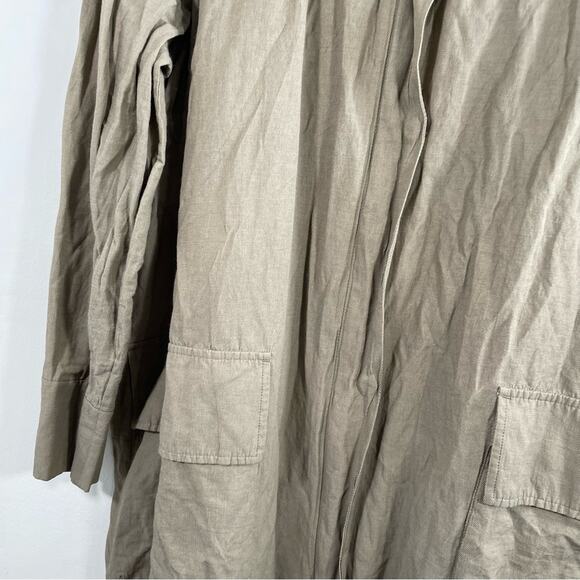 Eileen Fisher Anorak Hooded Jacket Organic Cotton Blend Khaki 1X Lightweight - Picture 2 of 14